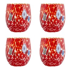 Ensemble De Quatre Verres En Verre De Murano Rouge Multi Millefiori Venise