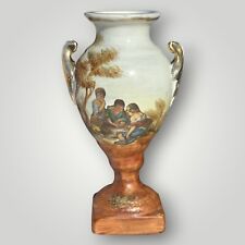 Vintage Rare Hand Decorated Italian Faience Urn Vase 1950s pastoral Scene MCM