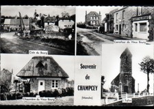 CHAMPCEY (50) CITROEN 2CV au COMMERCE Café-Epicerie , CHAUMIERE & EGLISE en 1966