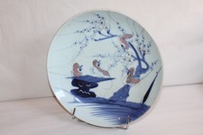 Plat porcelaine Chine Vietnam blanc bleu Huê, oiseaux, cachet cire rouge