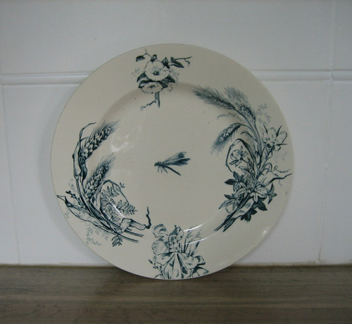 Ancien plat faience - faience, libellule