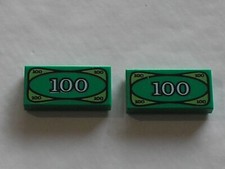 2 x LEGO green Tile 1x2 w. 100