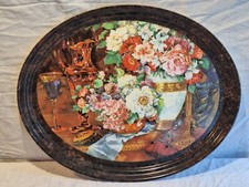 ANCIEN GRAND PLATEAU SERVICE OVALE  FLEURS CARAFE VERRE MERLFORM 61CM  NSF