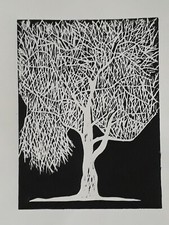 linogravure arbre noir et