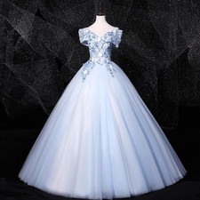 Robe De Soirée Brodée Florale Bleue Pour Femmes Longue Pour Banquet Et Fête