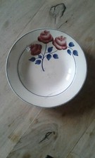 Assiette creuse rose rouge porcelaine Française ceramique ancienne HBCM FRANCE