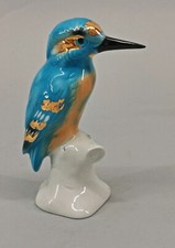 9924083 Porcelaine Figurine Oiseaux Martin-Pêcheur Turquoise Or Wagner & Apel