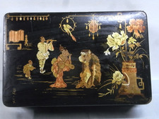 ANCIEN GRAND COFFRET BOITE LAQUÉ PEINTURE MINIATURE ASIATIQUE CHINE CHINA BOX