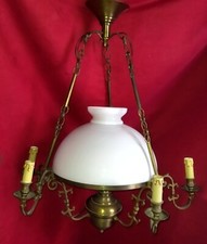 Suspension 7 Lumières en cuivre et opaline XX siècle 