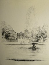 Jean FRÉLAUT (1879-1954) RARE GRAVURE ORIGINALE JARDIN des TUILERIES PARIS 1947