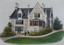 lithographie XIXe architecture HABITATIONS CHAMPETRES MAISON ANGLAISE becquet