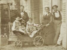 Famille La promenade des enfants en poussette Photo c1870 Stereo Vintage 