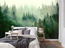 Forêt Papier Peint 312x219 CM Adultes Chambre Mural non Tissé Brouillard Arbres