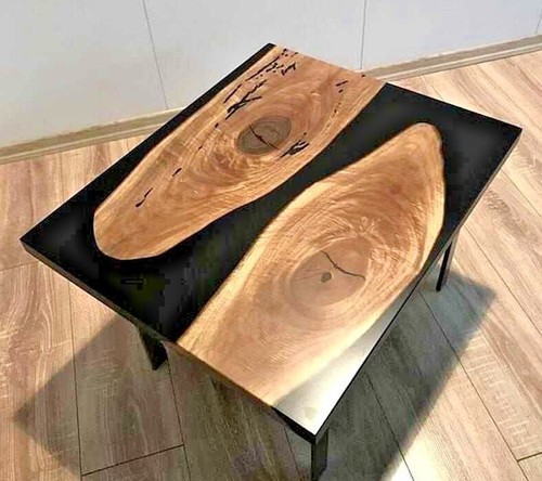 Black epoxy wood table - black,