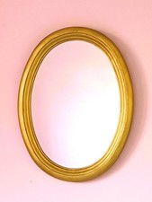Ancien Magnifique Miroir Ovale avec Cadre en Bois Doré