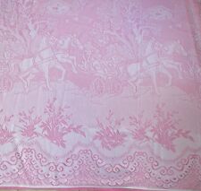 Grand rideaux blanc vintage motif boisée avec calèche et Chevaux-245 cm x 230 cm