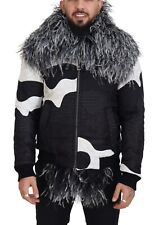 Dolce & Gabbana Veste Noir Blanc Fourrure Shearling Fermeture Éclair IT52/US42/