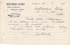 03 ALLIER CERILLY, commercant, Bertrand Gaume 1926 marche, quincaillerie