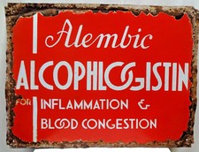 Vintage ALEMBIC Alcophlogistin Porcelaine Émail Publicité Signe 24x18 Pharma