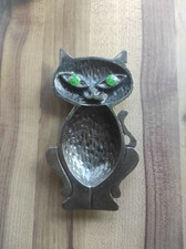 Coupelle en fonte de métal, découpe de chat avec yeux verts, vintage, Japon