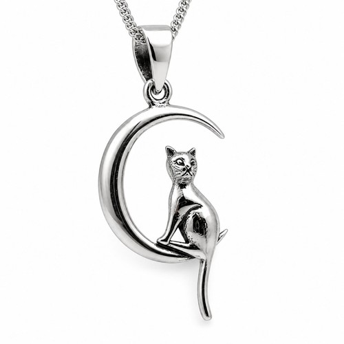 Collier pendentif chat lune