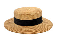 Ancien chapeau canotier en paille, ruban collection costume habit vintage rétro