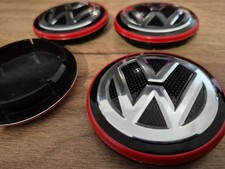 4 Cache-moyeux 65 mm Rouge Chrome compatibles Volkswagen réf 5G0601171B LYC