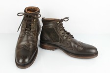 Bottines Boots à Lacets Cuir Fleuri Brun et Tweed Doublé Cuir T 41 TTBE