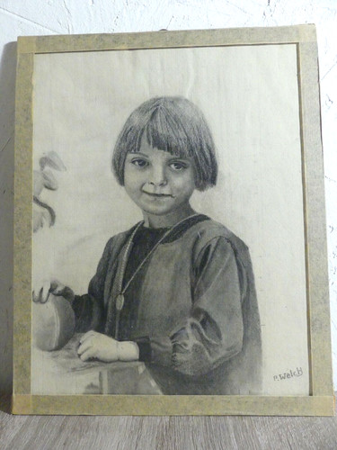 Dessin fusain fillette - fusain,