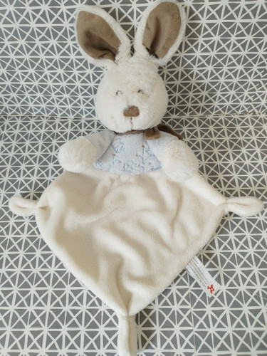 Doudou lapin plat blanc - , bleu