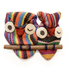Broche 2 HIBOUX sur une branche - idée cadeau - tissu MULTICOLORE