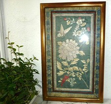 Ancienne Broderie Chinoise Chine sur SOIE silk chinese embroidery, Cadre OR