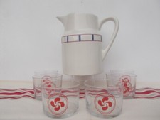 6 verres croix basque avec pichet basque