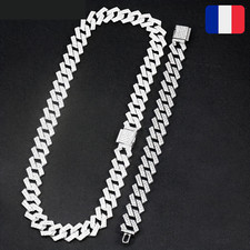 ✅ Ensemble Parure Collier et Bracelet Mailles Cubaines Strass Hip Hop Ice Homme