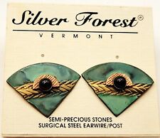 Neuf Carte Silver Forest Vermont Vert Émail Semi-Précieuses Pierre Percé Boucles