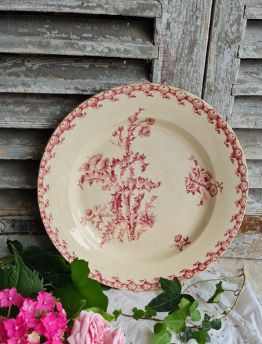 Ancien plat rond chardons - ancien,