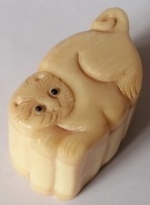 INRO ANCIENNE  BOITE A  PILULES PILULIER  EN FORME DE CHAT EN OS