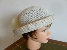 CHAPEAU NEUF PAILLE RIGIDE NATURELLE STYLE BRETON BORD ROULOTTE TAILLE 58 CM