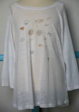 10 ans TEE-SHIRT Fille en jersey de LIN manches 3/4  BONPOINT  blanc, motif ce