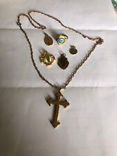 Ensemble Bijoux Chretien Marie Pendentif Bague Chaîne Crucifix Plaque Or