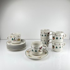 Set 6 tasses et soucoupes Noël vintage 1980 sapin liseré vert