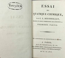 BERTHOLLET, Claude Louis Essai de statique chimique.