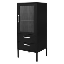 Armoire vitrine bibliothèque haute 42x102x40cm noir 2 casiers porte et 2 tiroirs