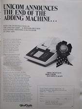 1972 PUB UNICOM 1000P ELECTRONIC PRINTING CALCULATOR ORIGINAL AD