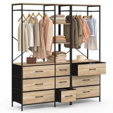 Dressing penderie modulable L. 150 cm UTAH XXL avec 3 étagères et 9 bacs en tiss