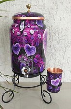 Cuivre Violet Coeur Imprimé Design Eau Pot Avec Laiton Robinet & Verre & Stand V
