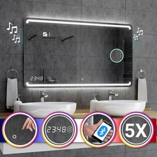 Miroir Salle De Bain Lumineux LED Mediolan INTERRUPTEUR HORLOGE BLUETOOTH F03