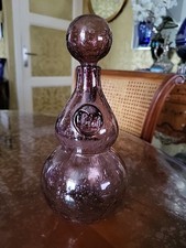 Ancienne Carafe Carafon Flacon Verre Bullé Signé Biot Violet Améthyste