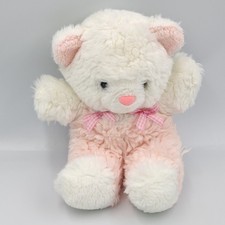 Ancien Doudou peluche ours blanc rose noeuds vichy - 36410