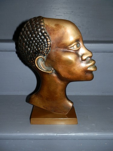 Statuette plaque bronze - statuette, tete